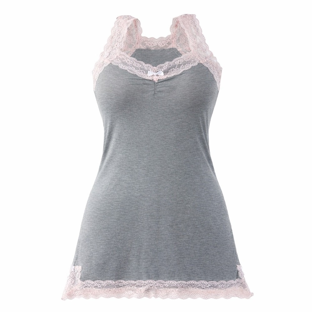 Coquette Lace Trim Chemise Nightgown Womens M Gray Lace Soft Lounge Romantic